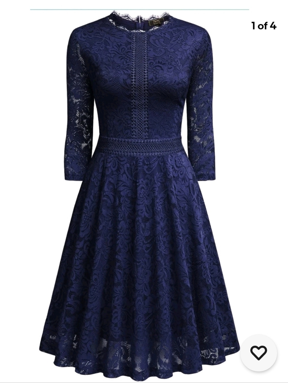 MISSMAY Women's Vintage Full Lace Contrast 3/4 Sleeve Big Swing A-Line Dress L